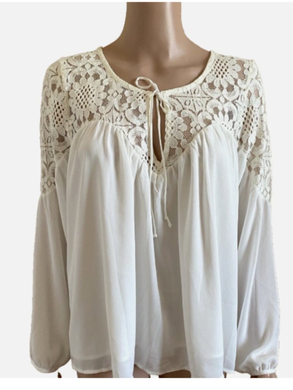 ABERCROMBIE & FITCH White Lace Flowy Peasant Top Large